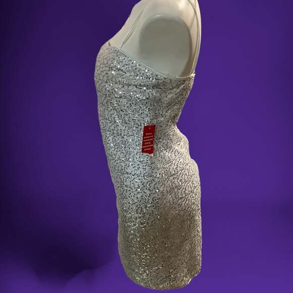 New Steppin Out Sequined Bodycon Mini Dress Womens Size 11/12 Silver Prom Formal - Picture 6 of 11